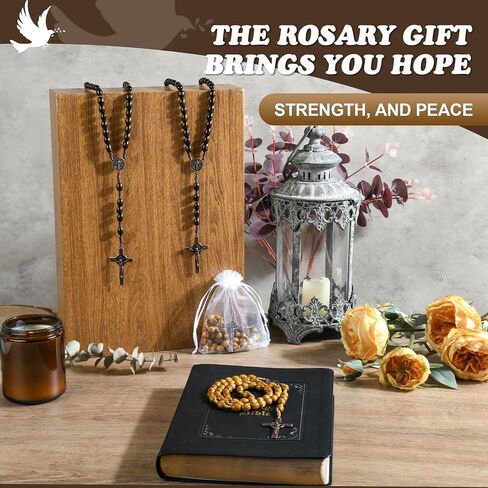 Wooden Catholic Rosary Beads Bulk 48 Pack Rosarios Catolicos with Holy Jesus Crucifix and Organza Bags for Baptism First Communion Christians Religious Gifts in Saudi Arabia