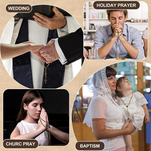 Wooden Catholic Rosary Beads Bulk 48 Pack Rosarios Catolicos with Holy Jesus Crucifix and Organza Bags for Baptism First Communion Christians Religious Gifts in Saudi Arabia