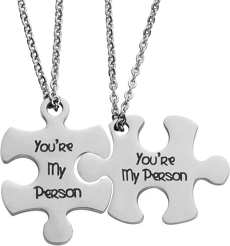 Valentine's Day His and Hers Puzzle Piece Pendant Necklace Set 2 Personalized Couples Stamped Chains for Couples Lover Bestfriends. in Saudi Arabia