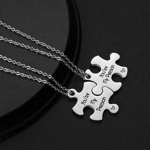 Valentine's Day His and Hers Puzzle Piece Pendant Necklace Set 2 Personalized Couples Stamped Chains for Couples Lover Bestfriends. in Saudi Arabia