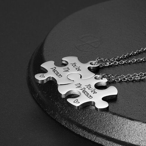 Valentine's Day His and Hers Puzzle Piece Pendant Necklace Set 2 Personalized Couples Stamped Chains for Couples Lover Bestfriends. in Saudi Arabia