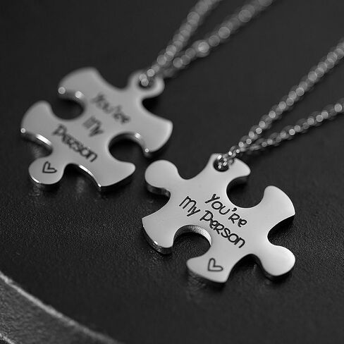 Valentine's Day His and Hers Puzzle Piece Pendant Necklace Set 2 Personalized Couples Stamped Chains for Couples Lover Bestfriends. in Saudi Arabia