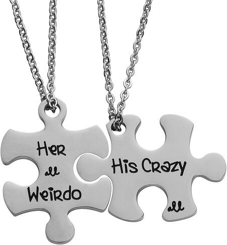 Valentine's Day His and Hers Puzzle Piece Pendant Necklace Set 2 Personalized Couples Stamped Chains for Couples Lover Bestfriends. in Saudi Arabia