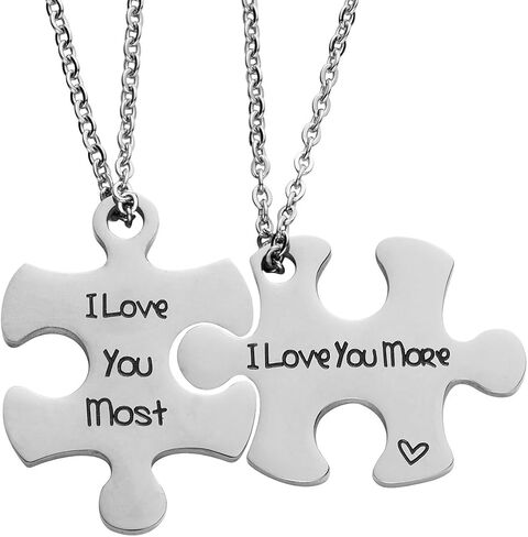 Valentine's Day His and Hers Puzzle Piece Pendant Necklace Set 2 Personalized Couples Stamped Chains for Couples Lover Bestfriends. in Saudi Arabia