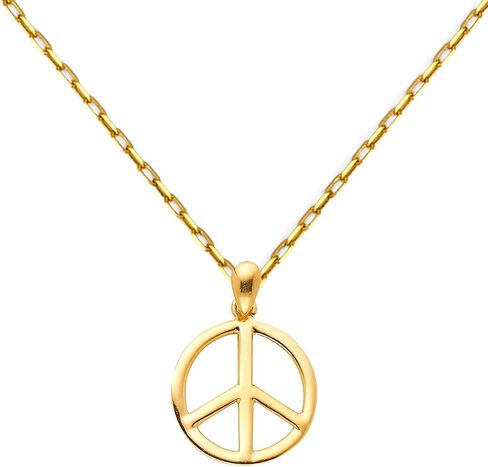 TGDJ 14k Yellow Gold Peace Sign Pendant with 0.9mm Cable Chain Necklace in Kuwait