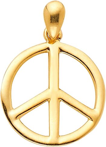 TGDJ 14k Yellow Gold Peace Sign Pendant with 0.9mm Cable Chain Necklace in Kuwait