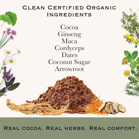 Herbal Roots Organic Energy Functional Cocoa Beverage Powder - Ginseng, Maca, Cordyceps - Sweetened with Dates and Coconut - 28 servings in Saudi Arabia