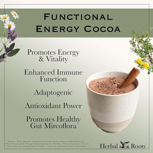Herbal Roots Organic Energy Functional Cocoa Beverage Powder - Ginseng, Maca, Cordyceps - Sweetened with Dates and Coconut - 28 servings in Saudi Arabia