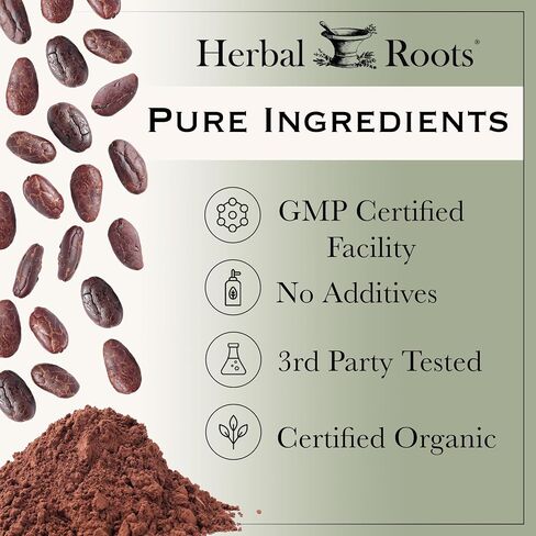 Herbal Roots Organic Energy Functional Cocoa Beverage Powder - Ginseng, Maca, Cordyceps - Sweetened with Dates and Coconut - 28 servings in Saudi Arabia