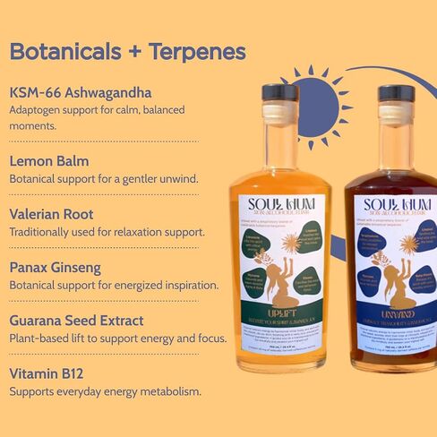 Soul Hum Non-Alcholoic Elixirs - Uplift - Plant-Based Functional Beverage with Adaptogens, Terpenes, Guarana & L-Theanine - Sparkling Botanical Drink for Focused Energy & Refreshment - 25.4 Fl Oz in Kuwait