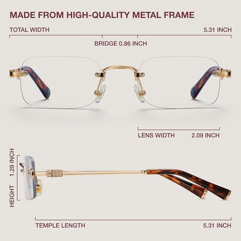 CCVOO Fashion Metal Rimless Reading Glasses for Women - Computer Readers with Blue Light Protection in Kuwait