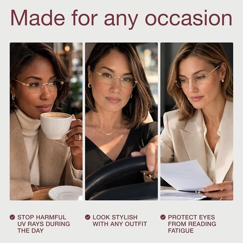 CCVOO Fashion Metal Rimless Reading Glasses for Women - Computer Readers with Blue Light Protection in Kuwait