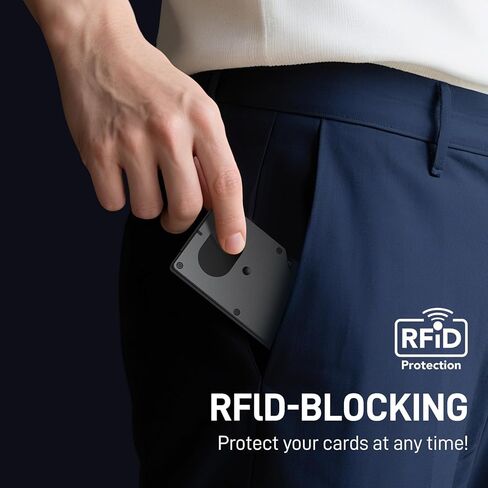 Slim Wallet for Men, Smart Minimalist Metal Wallet Built-in Airtag Tracking Chip, Compatible with Apple Find My, RFID Blocking Credit Card Holder with Money Clip, Gifts for Men (Black) in Saudi Arabia