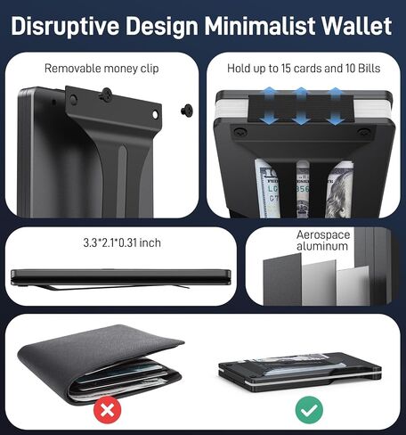 Slim Wallet for Men, Smart Minimalist Metal Wallet Built-in Airtag Tracking Chip, Compatible with Apple Find My, RFID Blocking Credit Card Holder with Money Clip, Gifts for Men (Black) in Saudi Arabia