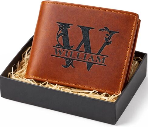 Personalized Leather Wallet for Men – Custom Engraved with Name or Initials, Premium Monogram Wallet for Son, Dad, Grandpa, Boyfriend, Birthday, Father's Day, Anniversary, Christmas in Kuwait