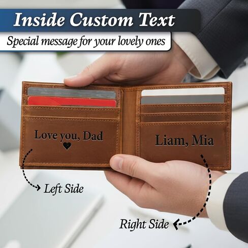 Personalized Leather Wallet for Men – Custom Engraved with Name or Initials, Premium Monogram Wallet for Son, Dad, Grandpa, Boyfriend, Birthday, Father's Day, Anniversary, Christmas in Kuwait