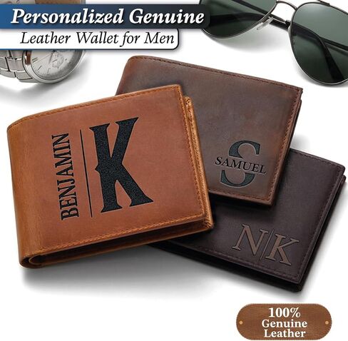 Personalized Leather Wallet for Men – Custom Engraved with Name or Initials, Premium Monogram Wallet for Son, Dad, Grandpa, Boyfriend, Birthday, Father's Day, Anniversary, Christmas in Kuwait