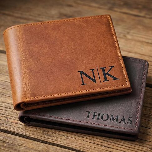 Personalized Leather Wallet for Men – Custom Engraved with Name or Initials, Premium Monogram Wallet for Son, Dad, Grandpa, Boyfriend, Birthday, Father's Day, Anniversary, Christmas in Kuwait