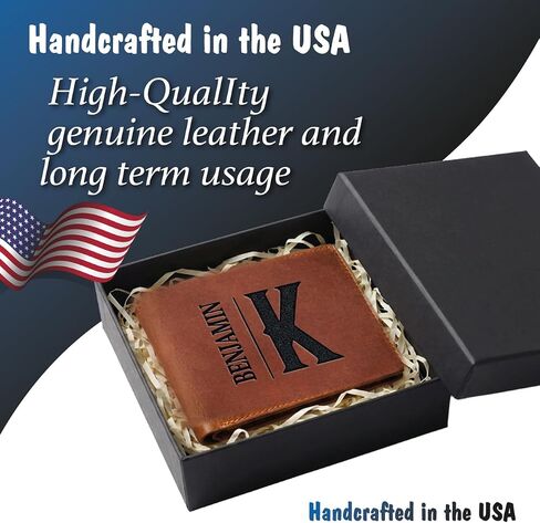 Personalized Leather Wallet for Men – Custom Engraved with Name or Initials, Premium Monogram Wallet for Son, Dad, Grandpa, Boyfriend, Birthday, Father's Day, Anniversary, Christmas in Kuwait
