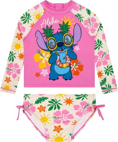 Disney Lilo and Stitch Swimsuit, Stitch Girls Bathing Suit, Girls Swimsuit with Bows, Long Sleeve Kids Bathing Suit 6 Multicolor in Kuwait