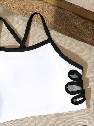 SHENHE Girl's 2 Piece Swimsuits Cut Out Flower Color Block Halter Bathing Suits Cute Swimwear in Kuwait