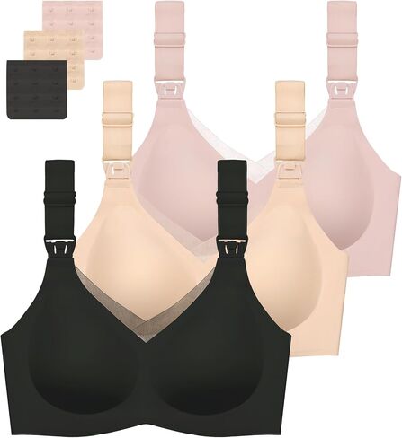 Gailife 3 Pack Nursing Bras for Breastfeeding Seamless V Neck Mesh Maternity Bra Comfort Pregnancy Sleep Bralette in Saudi Arabia