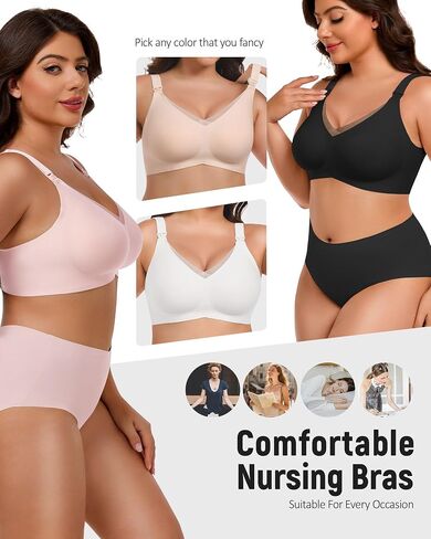 Gailife 3 Pack Nursing Bras for Breastfeeding Seamless V Neck Mesh Maternity Bra Comfort Pregnancy Sleep Bralette in Saudi Arabia
