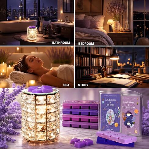 SCENTORINI Wax Melts, Soy Wax Cubes Strong Scent, Lavender Essential Oil Scented for Sleep, Summer Scents Wax Melts for Warmer Gift Set, 10 oz 4-Pack - Lavender & Amber, Juniper, Geranium, Vanilla in Kuwait