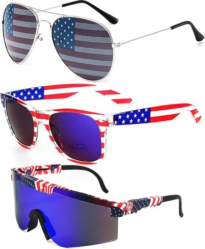 4th of July Sunglasses - 3 Pack American Flag Sunglasses for Women Men, Patriotic Red White and Blue Glasses for Independence Day, 250th Anniversary Fourth of July Accessories, USA Parade Party Favors in Kuwait