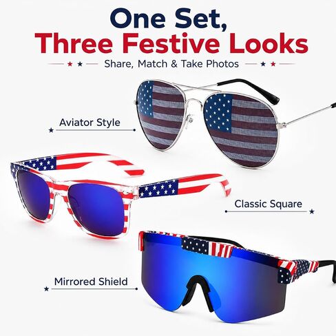 4th of July Sunglasses - 3 Pack American Flag Sunglasses for Women Men, Patriotic Red White and Blue Glasses for Independence Day, 250th Anniversary Fourth of July Accessories, USA Parade Party Favors in Kuwait