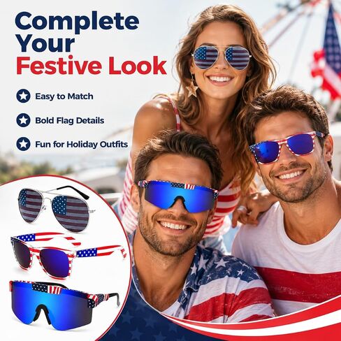 4th of July Sunglasses - 3 Pack American Flag Sunglasses for Women Men, Patriotic Red White and Blue Glasses for Independence Day, 250th Anniversary Fourth of July Accessories, USA Parade Party Favors in Kuwait