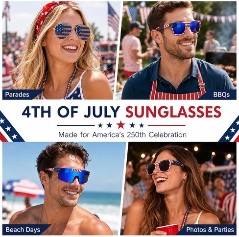 4th of July Sunglasses - 3 Pack American Flag Sunglasses for Women Men, Patriotic Red White and Blue Glasses for Independence Day, 250th Anniversary Fourth of July Accessories, USA Parade Party Favors in Kuwait