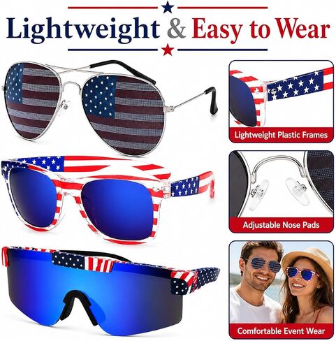 4th of July Sunglasses - 3 Pack American Flag Sunglasses for Women Men, Patriotic Red White and Blue Glasses for Independence Day, 250th Anniversary Fourth of July Accessories, USA Parade Party Favors in Kuwait