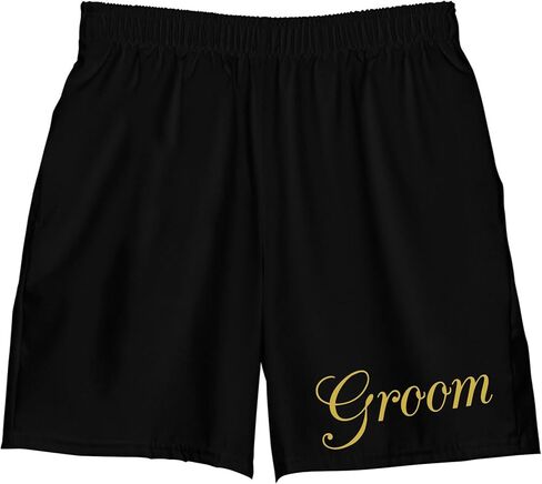 Brosash Groom Swim Trunks – Black Groom Shorts with Gold “Groom" Print | Bachelor Party Groom Outfit | Groom Beach & Pool Shorts | Medium Size (Fits 30-36 Waist) Funny Men Wedding Gift Swimsuit in Saudi Arabia