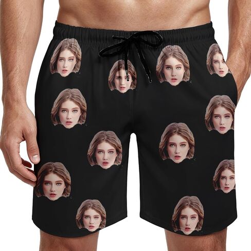 Custom Face Swim Trunks for Men Women, Tropical Floral American Flag Beach Board Shorts with Photos, Personalized Swimwear in Saudi Arabia