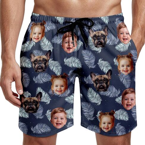 Custom Face Swim Trunks for Men Women, Tropical Floral American Flag Beach Board Shorts with Photos, Personalized Swimwear in Kuwait