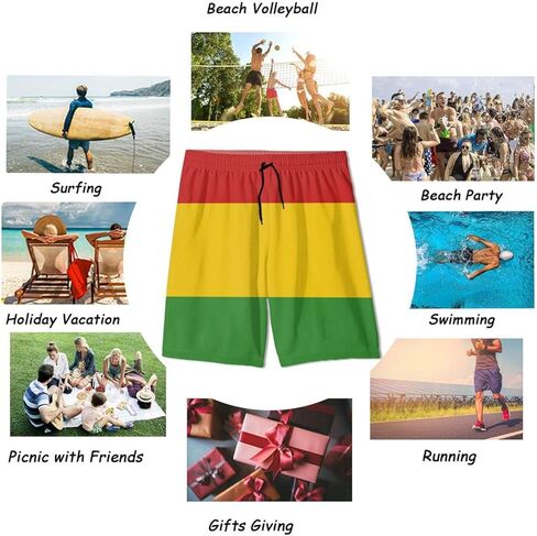 ملابس سباحة رجالية من SARA NELL، سراويل سباحة Reggae Rasta Flag Surfing Beach Board Shorts باللون الأبيض in Kuwait