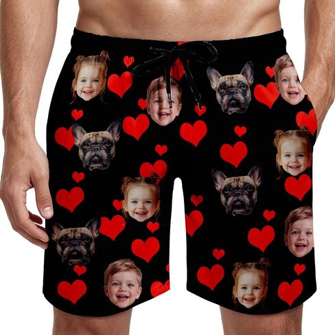 Custom Face Swim Trunks for Men Women, Tropical Floral American Flag Beach Board Shorts with Photos, Personalized Swimwear in Kuwait