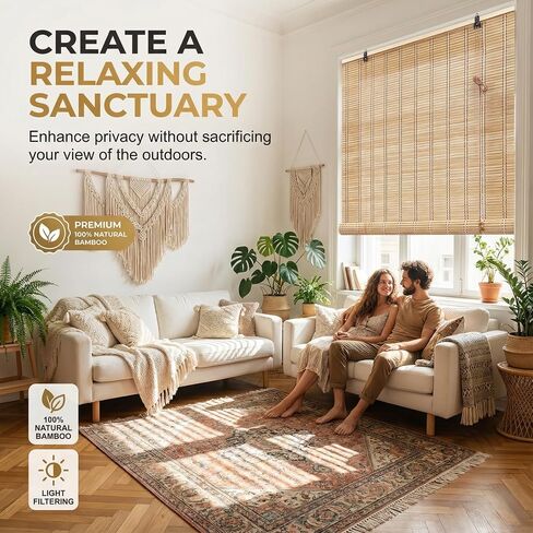 Bamboo Blinds for Interior Windows, Custom Bamboo Shades for Indoor Windows, Light Filtering, Easy to Install, Bambo Roll Up Blinds for Outdoor Patio, Decks, Porch, Backyards in Kuwait