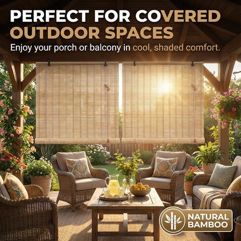 Bamboo Blinds for Interior Windows, Custom Bamboo Shades for Indoor Windows, Light Filtering, Easy to Install, Bambo Roll Up Blinds for Outdoor Patio, Decks, Porch, Backyards in Kuwait