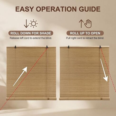 Bamboo Blinds for Interior Windows, Custom Bamboo Shades for Indoor Windows, Light Filtering, Easy to Install, Bambo Roll Up Blinds for Outdoor Patio, Decks, Porch, Backyards in Kuwait