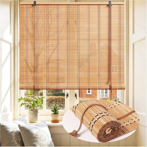 Bamboo Blinds 23x48 inch Bamboo Roman Shades for Indoor Windows Outdoor Patio,Light Filtering Sunshade Roll Up Window Shades,Easy to Install in Saudi Arabia