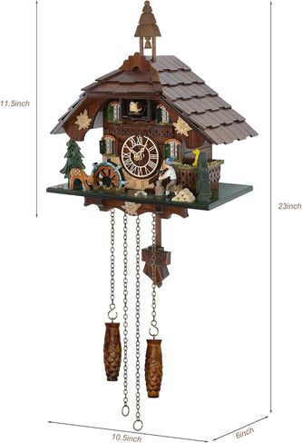 Cuckoo Clock Wall Art, 12 Melodies, Volume Control, Night Mode, Germany Style Black Forest Retro Handcrafted Wooden Chalet, Traditional Rustic Home Decor, Gift for Family (10.5" x 23") in Saudi Arabia