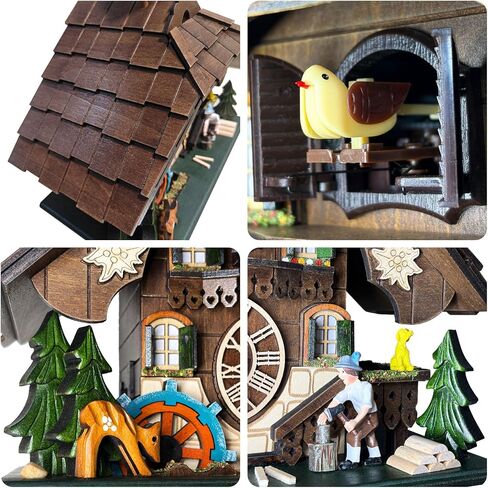 Cuckoo Clock Wall Art, 12 Melodies, Volume Control, Night Mode, Germany Style Black Forest Retro Handcrafted Wooden Chalet, Traditional Rustic Home Decor, Gift for Family (10.5" x 23") in Saudi Arabia