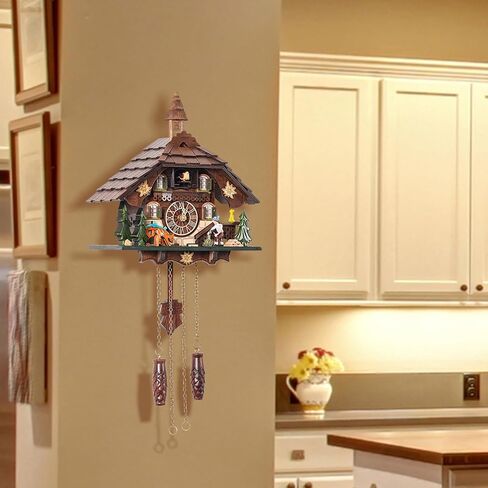 Cuckoo Clock Wall Art, 12 Melodies, Volume Control, Night Mode, Germany Style Black Forest Retro Handcrafted Wooden Chalet, Traditional Rustic Home Decor, Gift for Family (10.5" x 23") in Saudi Arabia