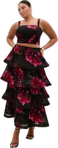 City Chic Plus Size Skirt - Bianka Botanical Print Tiered in Kuwait