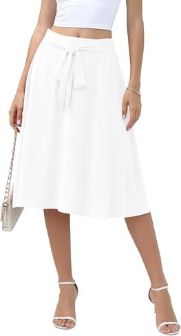 NILOUFO Midi Skirts for Women with Pockets - Summer High Waisted Casual Flowy Tie Knot Skirt for Work Beach Vacation 2026 in Saudi Arabia