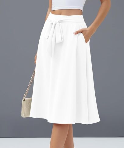 NILOUFO Midi Skirts for Women with Pockets - Summer High Waisted Casual Flowy Tie Knot Skirt for Work Beach Vacation 2026 in Saudi Arabia