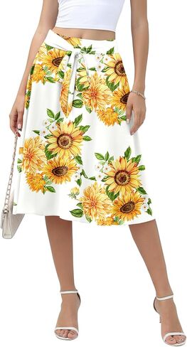 NILOUFO Midi Skirts for Women with Pockets - Summer High Waisted Casual Flowy Tie Knot Skirt for Work Beach Vacation 2026 in Saudi Arabia