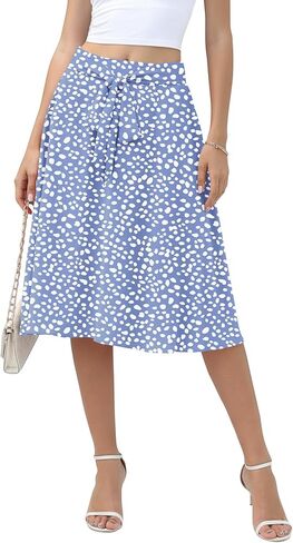 NILOUFO Midi Skirts for Women with Pockets - Summer High Waisted Casual Flowy Tie Knot Skirt for Work Beach Vacation 2026 in Saudi Arabia